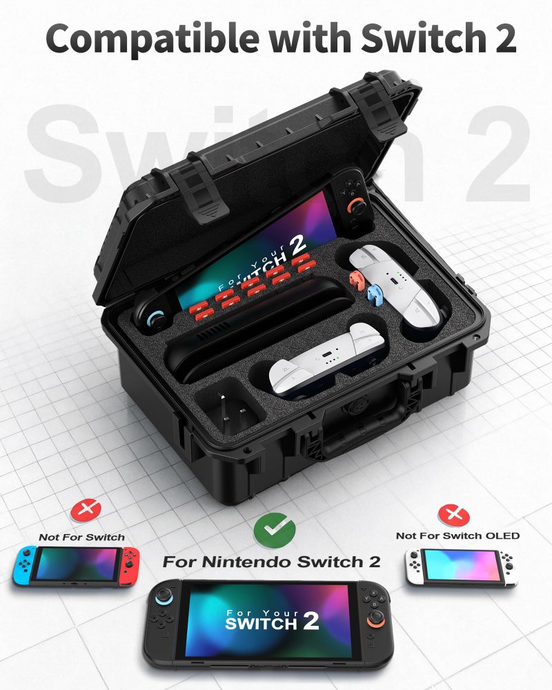 DEVASO Carrying Case Compatiable with Nintendo Switch 2 Case with 2 Pro Controllers Deluxe Waterproof Portable Travel Cases, Soft Lining Travel Bag for Switch 2 Console Pro Controller & Accessories - Image 4