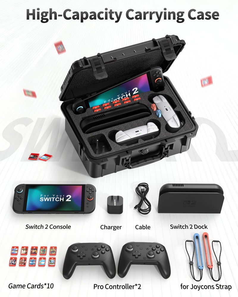 DEVASO Carrying Case Compatiable with Nintendo Switch 2 Case with 2 Pro Controllers Deluxe Waterproof Portable Travel Cases, Soft Lining Travel Bag for Switch 2 Console Pro Controller & Accessories - Image 2