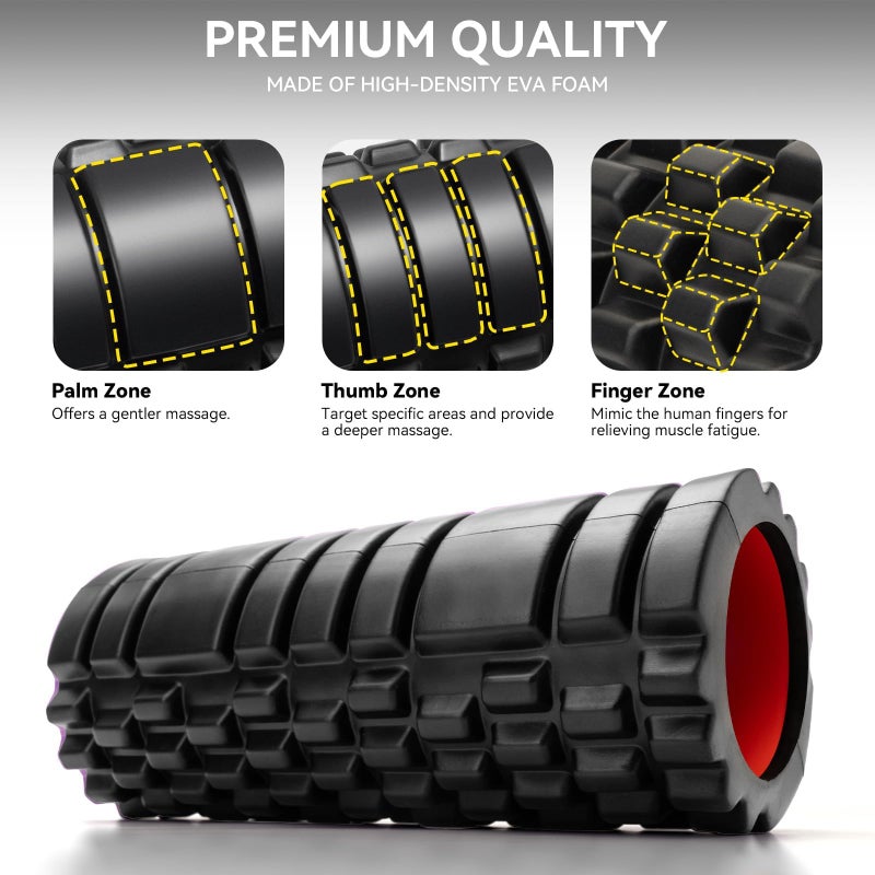 Krightlink Foam Roller for Deep Tissue Massager, 13" High Density Exercise Patented Roller for Muscle Massage and Myofascial Trigger Point Release Back Roller for Fitness, Yoga and Pilates (Black) - Image 2