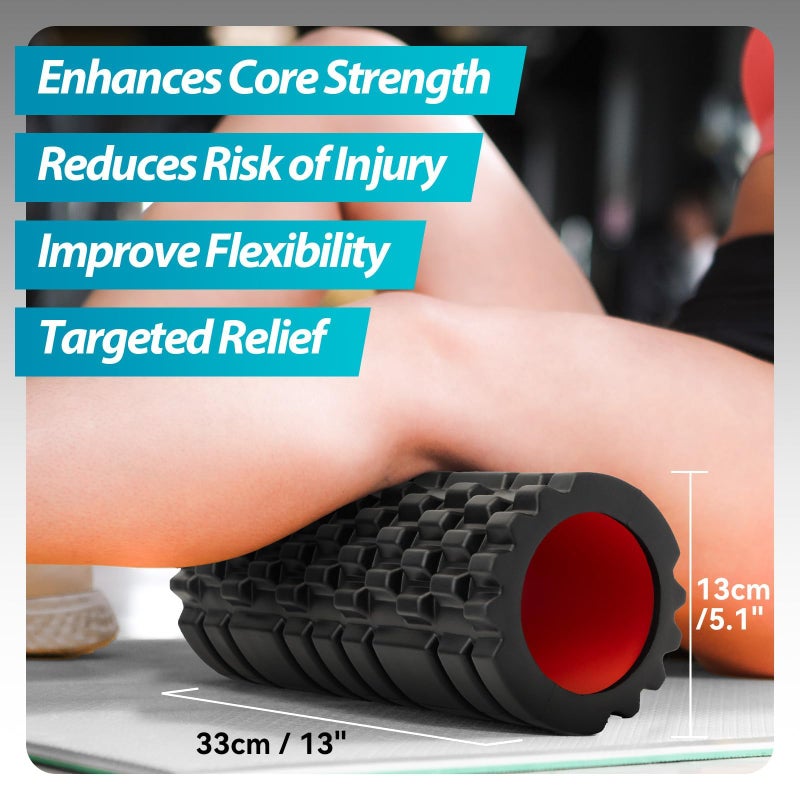 Krightlink Foam Roller for Deep Tissue Massager, 13" High Density Exercise Patented Roller for Muscle Massage and Myofascial Trigger Point Release Back Roller for Fitness, Yoga and Pilates (Black) - Image 3
