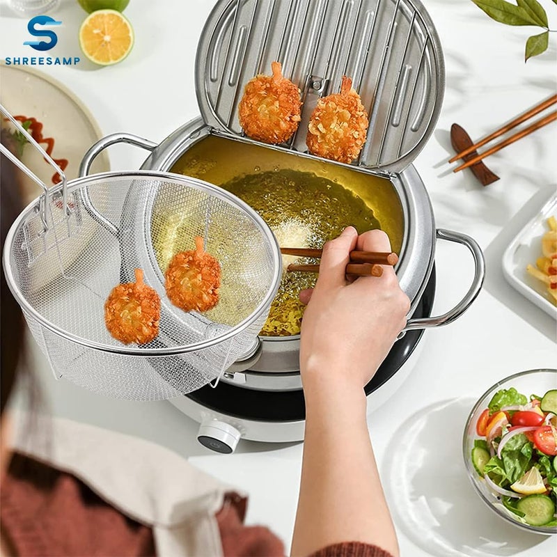 SHREESAMP Fry Basket Round Wire Deep Handles Pasta Spaghetti Mesh French Chip Fries Chicken Basket with Folding Handle for Kitchen Stainless Steel Serving Food Skimmer Strainer - Image 5