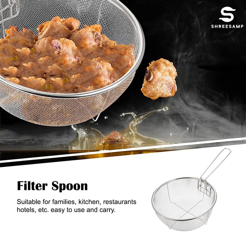 SHREESAMP Fry Basket Round Wire Deep Handles Pasta Spaghetti Mesh French Chip Fries Chicken Basket with Folding Handle for Kitchen Stainless Steel Serving Food Skimmer Strainer - Image 3