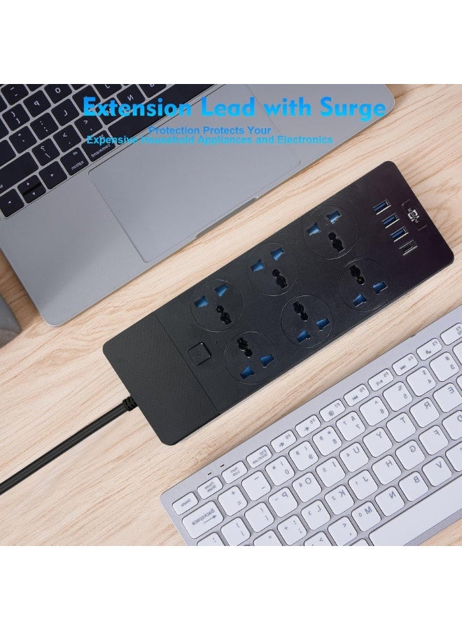 Power Strips Extension Cord 6 Outlets, UK Plug Universal Plug Adapter with 3 USB & 1 Type-C Ports Surge Protector, Charging Socket with 2M Bold Extension Cord - Image 3
