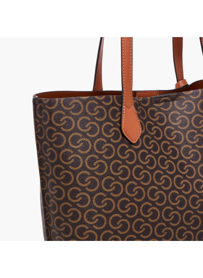 Celeste Women Monogram Print Tote Bag with Pouch and Zip Closure