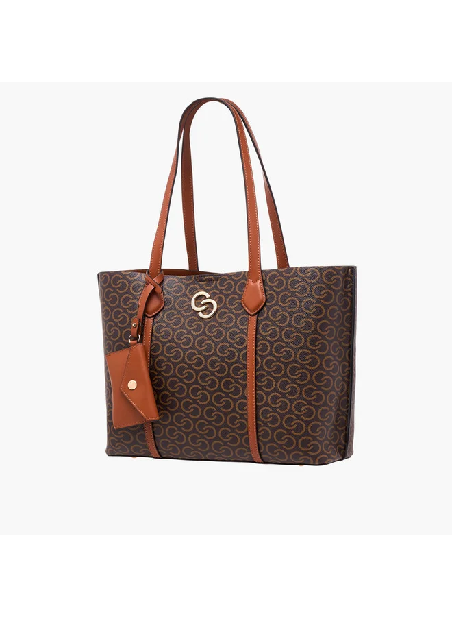 Celeste Women Monogram Print Tote Bag with Pouch and Zip Closure