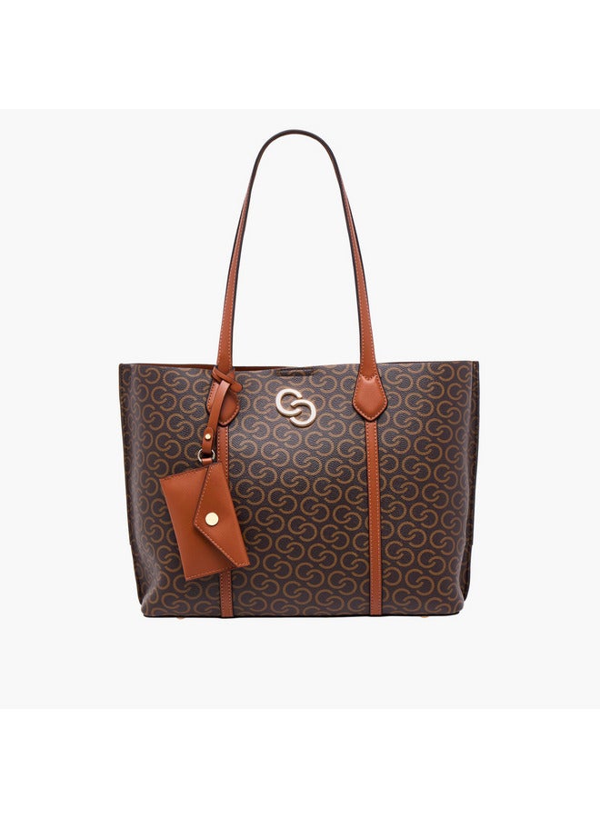 سيليست حقيبة يد نسائية بطبعة شعار مع جيب داخلي وإغلاق بسحاب - Image 1