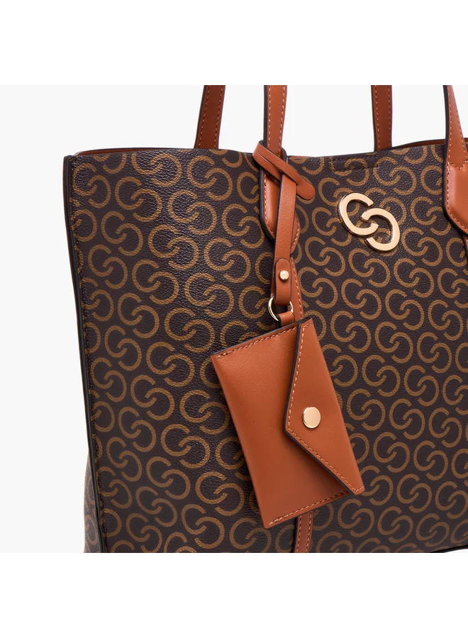 Celeste Women Monogram Print Tote Bag with Pouch and Zip Closure