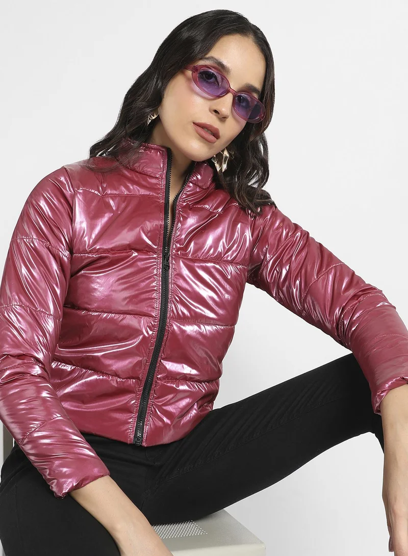 كامبوس سوترا جاكيت نسائي وردي مبطن بياقة عالية للاستخدام اليومي