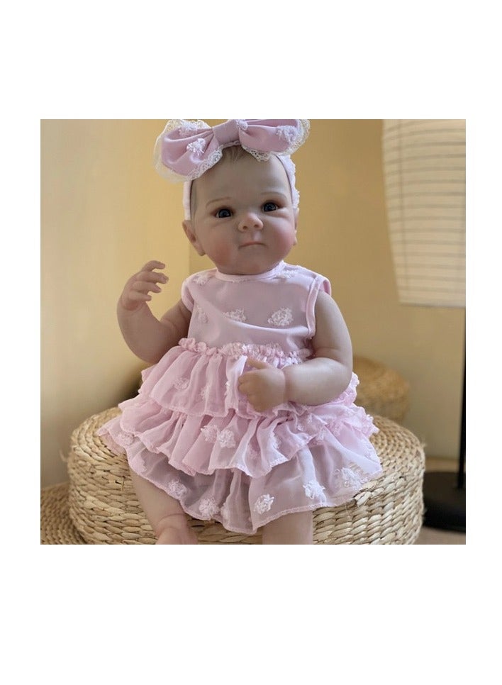 NPK 50cm Lifelike Reborn Dolls With Short Hair, Beautiful Realistic Newborn Baby Girl Doll With Feeding Toy For Kids Birthday.  - Image 1