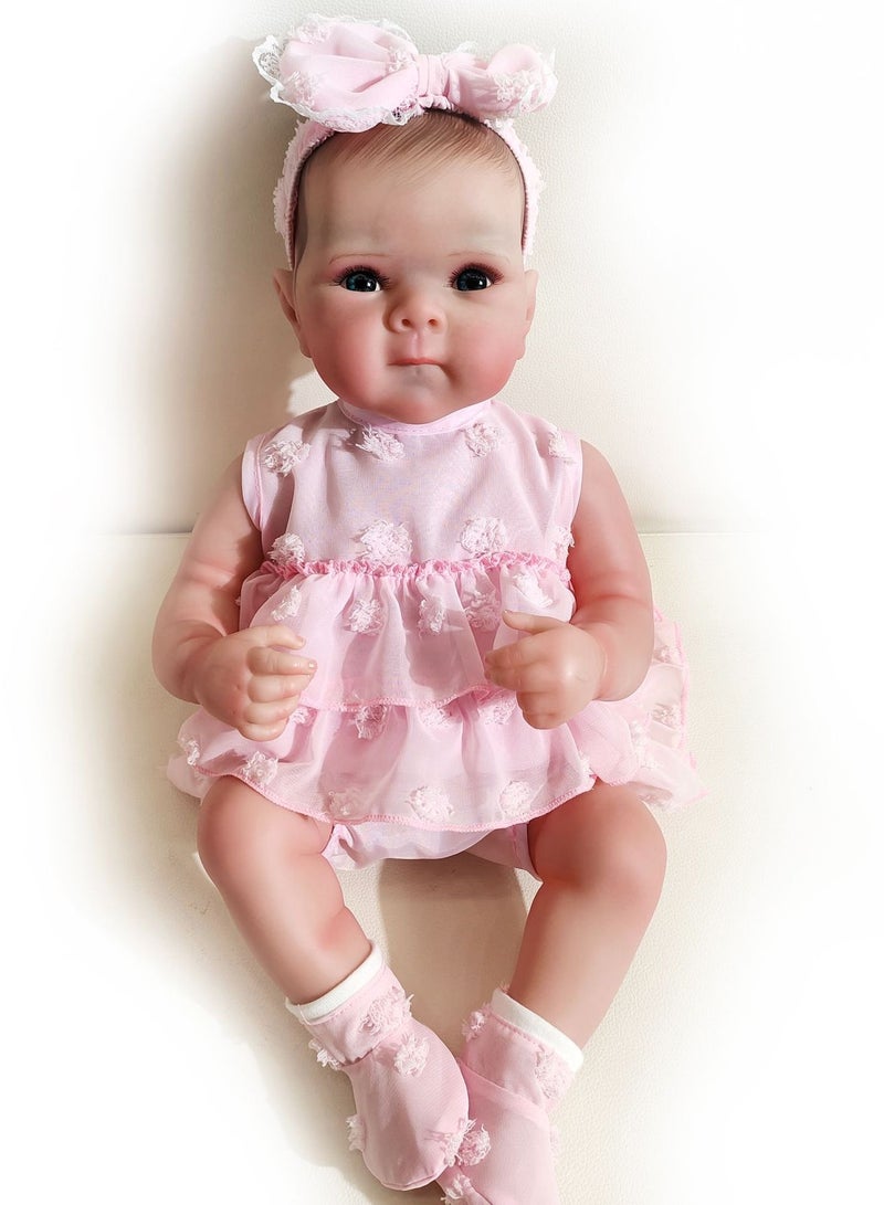 NPK 50cm Lifelike Reborn Dolls With Short Hair, Beautiful Realistic Newborn Baby Girl Doll With Feeding Toy For Kids Birthday.  - Image 2