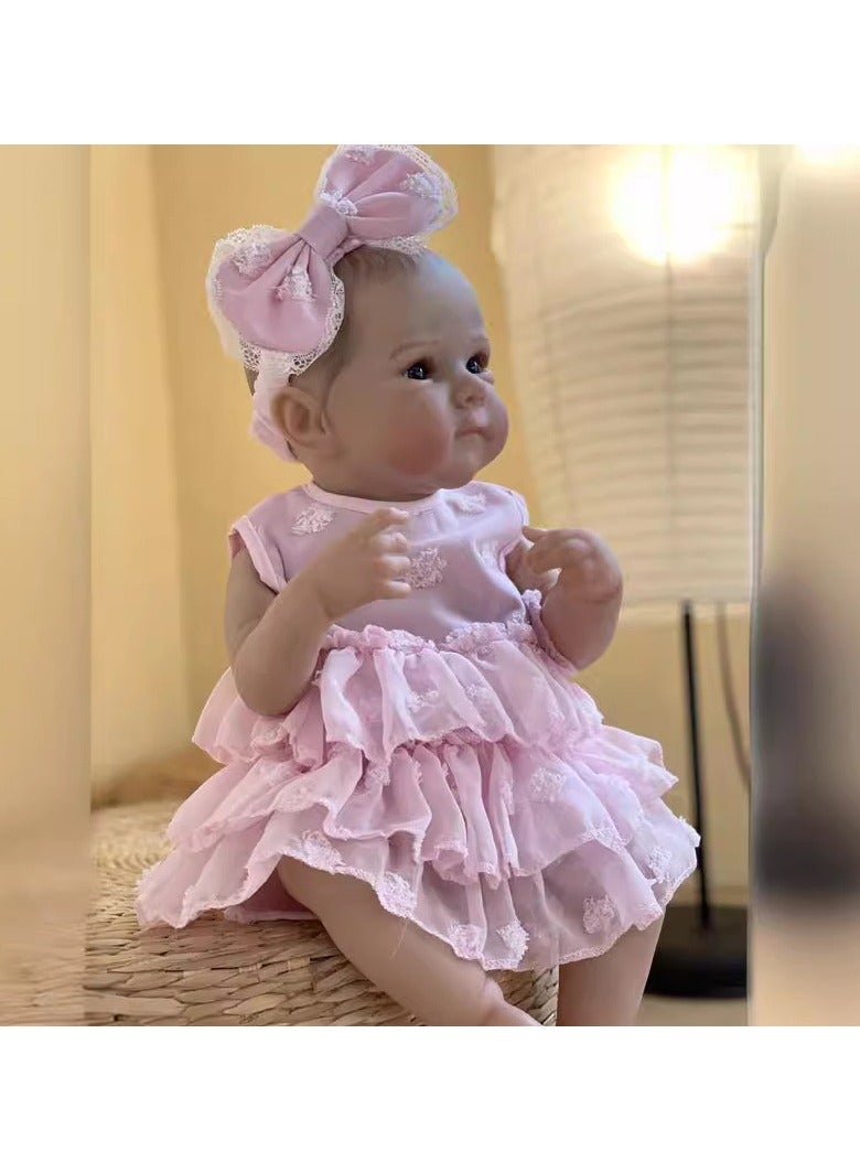 NPK 50cm Lifelike Reborn Dolls With Short Hair, Beautiful Realistic Newborn Baby Girl Doll With Feeding Toy For Kids Birthday.  - Image 3