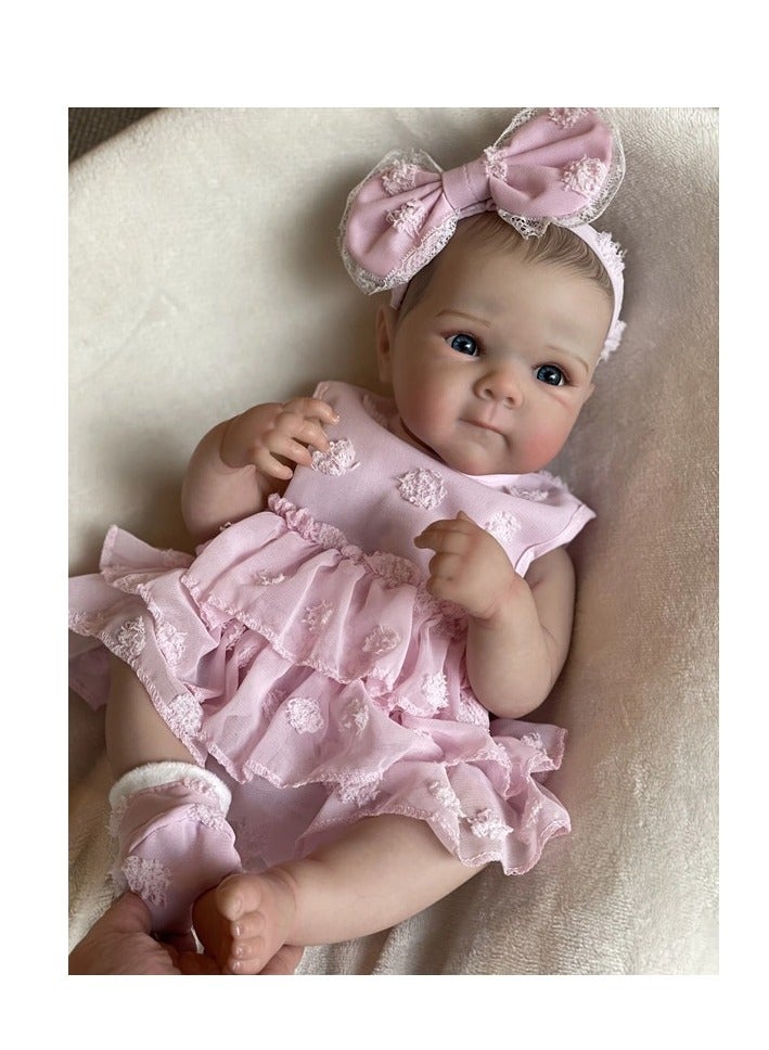 NPK 50cm Lifelike Reborn Dolls With Short Hair, Beautiful Realistic Newborn Baby Girl Doll With Feeding Toy For Kids Birthday.  - Image 5