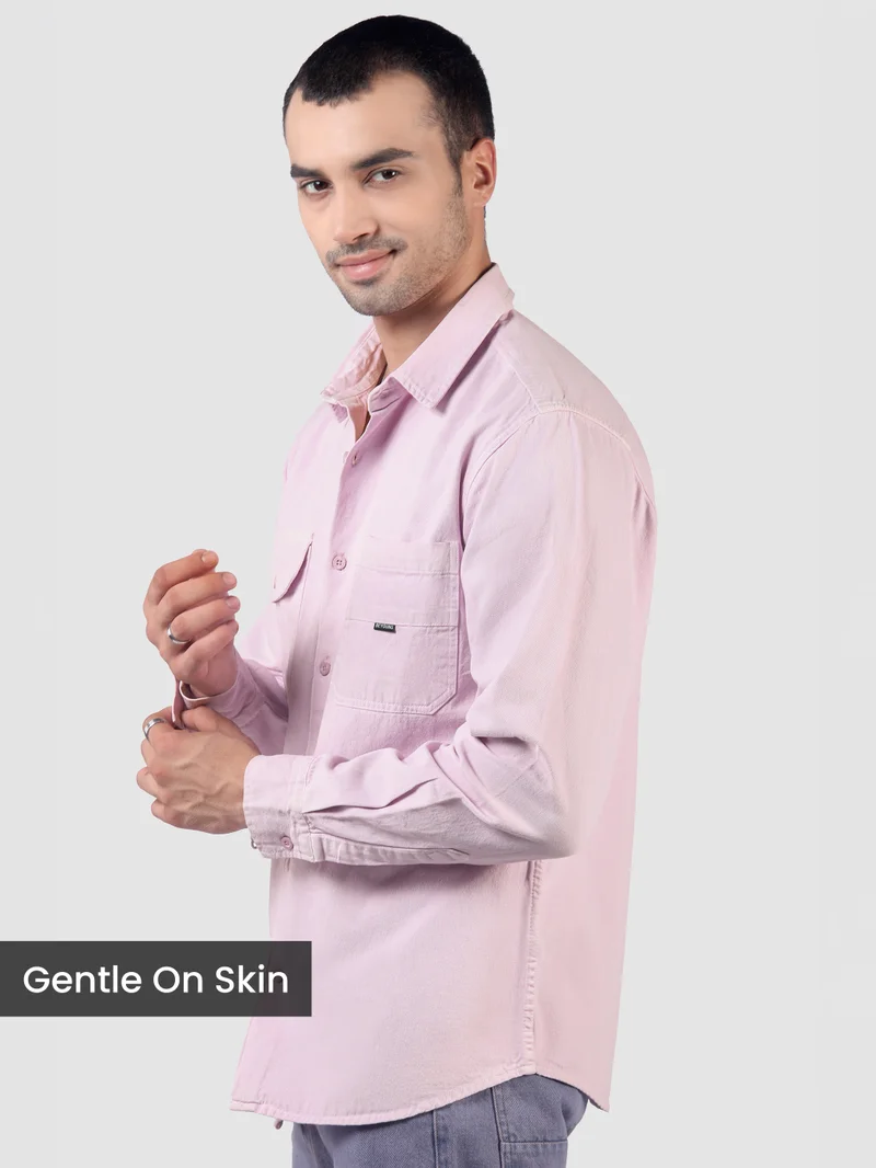 بيونغ قميص بجيوب مرقعة مصبوغ مزدوج باللون الليلكي