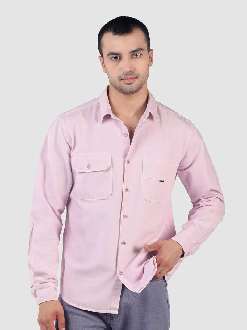 بيونغ قميص بجيوب مرقعة مصبوغ مزدوج باللون الليلكي