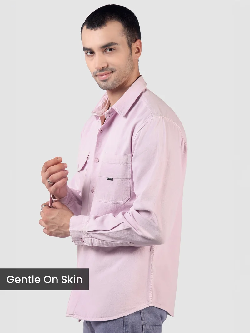 بيونغ قميص بجيوب مرقعة مصبوغ مزدوج باللون الليلكي