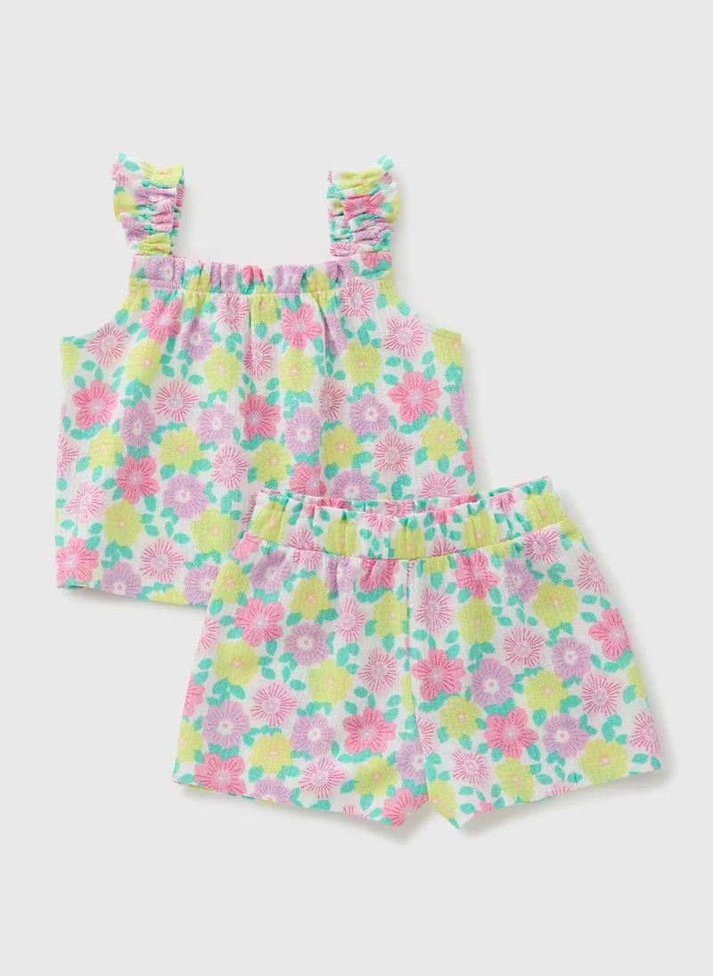 Matalan Girls Pink Floral Top & Shorts Set