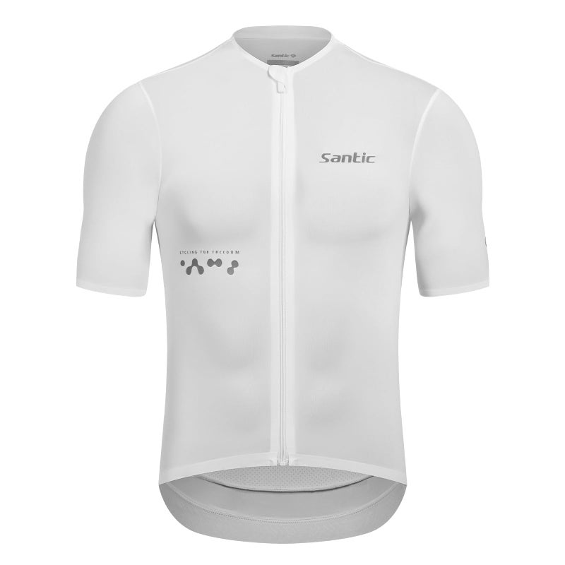 Santic Mens Cycling Jersey Short Sleeve Tops Bicycle Bike Shirt Full Zipper UPF 50 Bicycle Jersey with Pockets White