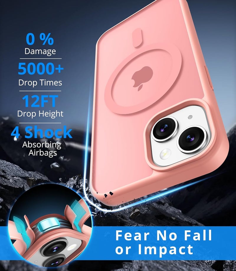 Vansdon Magnetic Case for iPhone 15 with 1-Pack Tempered Glass Screen Protector, Compatible with MagSafe, Military-Grade Drop Protection, Slim Translucent Matte Shockproof Case - Light Pink - Image 2