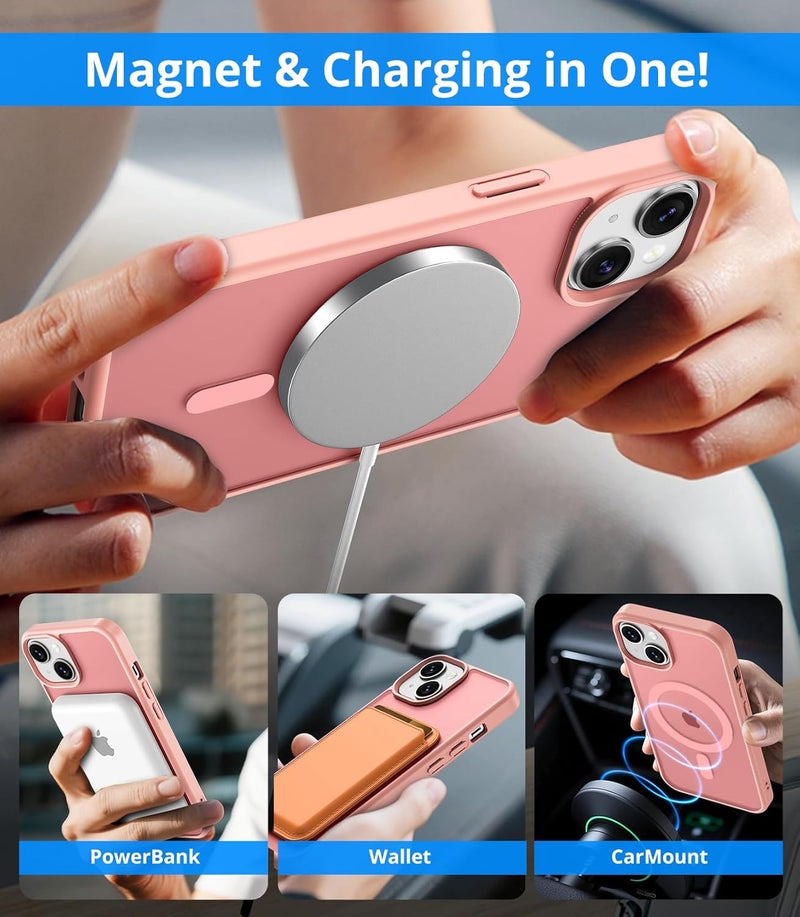 Vansdon Magnetic Case for iPhone 15 with 1-Pack Tempered Glass Screen Protector, Compatible with MagSafe, Military-Grade Drop Protection, Slim Translucent Matte Shockproof Case - Light Pink - Image 3
