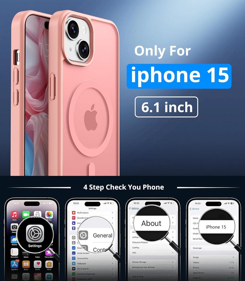 Vansdon Magnetic Case for iPhone 15 with 1-Pack Tempered Glass Screen Protector, Compatible with MagSafe, Military-Grade Drop Protection, Slim Translucent Matte Shockproof Case - Light Pink - Image 4