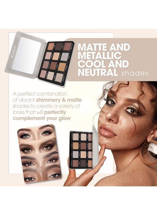 Lamora Smokey Eye Neutral Eyeshadow Palette 12 Highly Pigmented Cool Toned Shimmer Matte Colors For Professional Everyday Nude Looks Travel Size Eye Shadow Makeup Palette With Mirror - Image 4