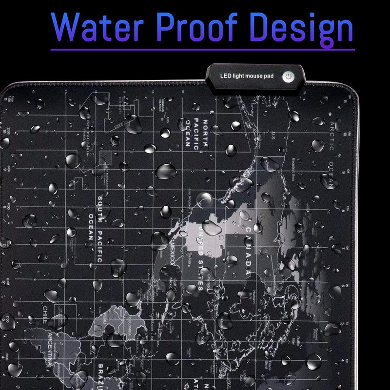 Speed وسادة ماوس للألعاب RGB، قاعدة مطاطية غير قابلة للانزلاق، وسادة مكتب للوحة المفاتيح مضيئة 14 وضع LED - خريطة العالم كبيرة LED - 78 × 30 سم - Image 5