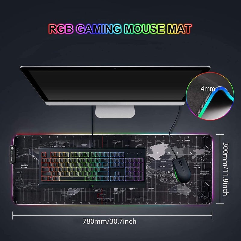 Speed وسادة ماوس للألعاب RGB، قاعدة مطاطية غير قابلة للانزلاق، وسادة مكتب للوحة المفاتيح مضيئة 14 وضع LED - خريطة العالم كبيرة LED - 78 × 30 سم - Image 2