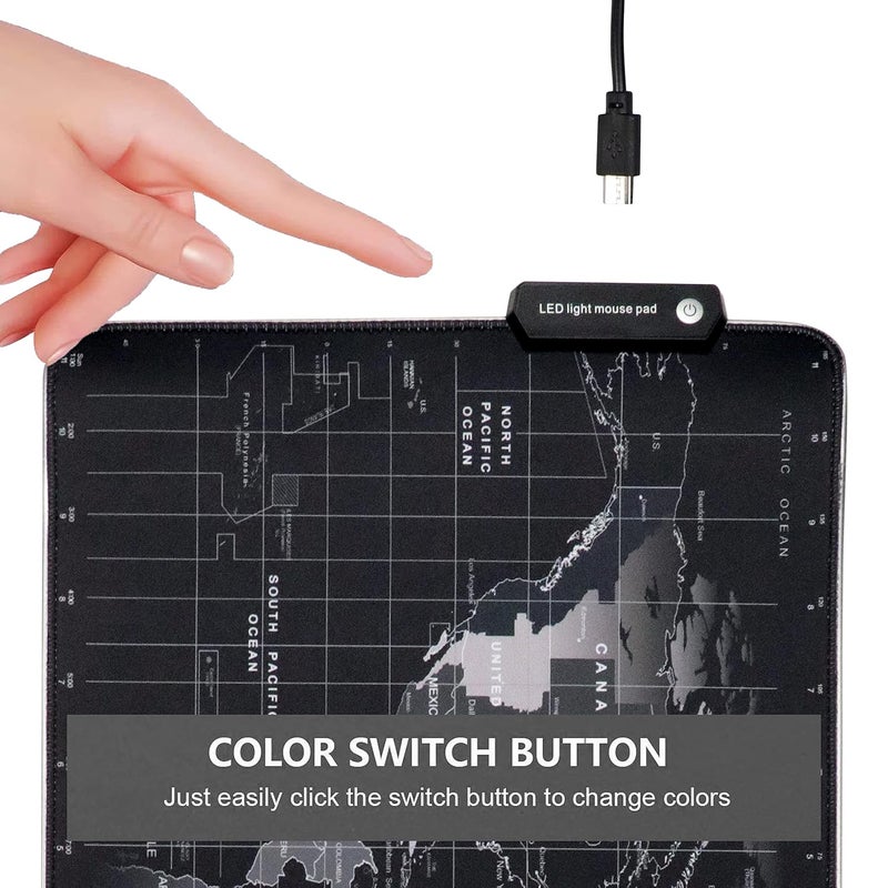 Speed وسادة ماوس للألعاب RGB، قاعدة مطاطية غير قابلة للانزلاق، وسادة مكتب للوحة المفاتيح مضيئة 14 وضع LED - خريطة العالم كبيرة LED - 78 × 30 سم - Image 4