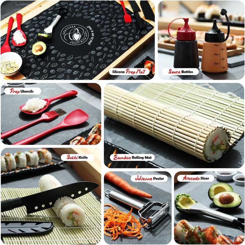 CraftZee All-Inclusive 𝗣𝗥𝗘𝗠𝗜𝗨𝗠 Sushi Making Kit for Beginners & Professionals - Sushi Maker with Rice Cooker, Reusable Chopsticks, Bazooka, Sushi Roller, Book - Sushi Kit for Family BPA-Free - Image 3