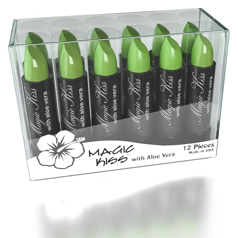 Magic Kiss Magic Kiss Pack of 12 Color Changing Aloe Vera Lipstick set MADE IN USA Green