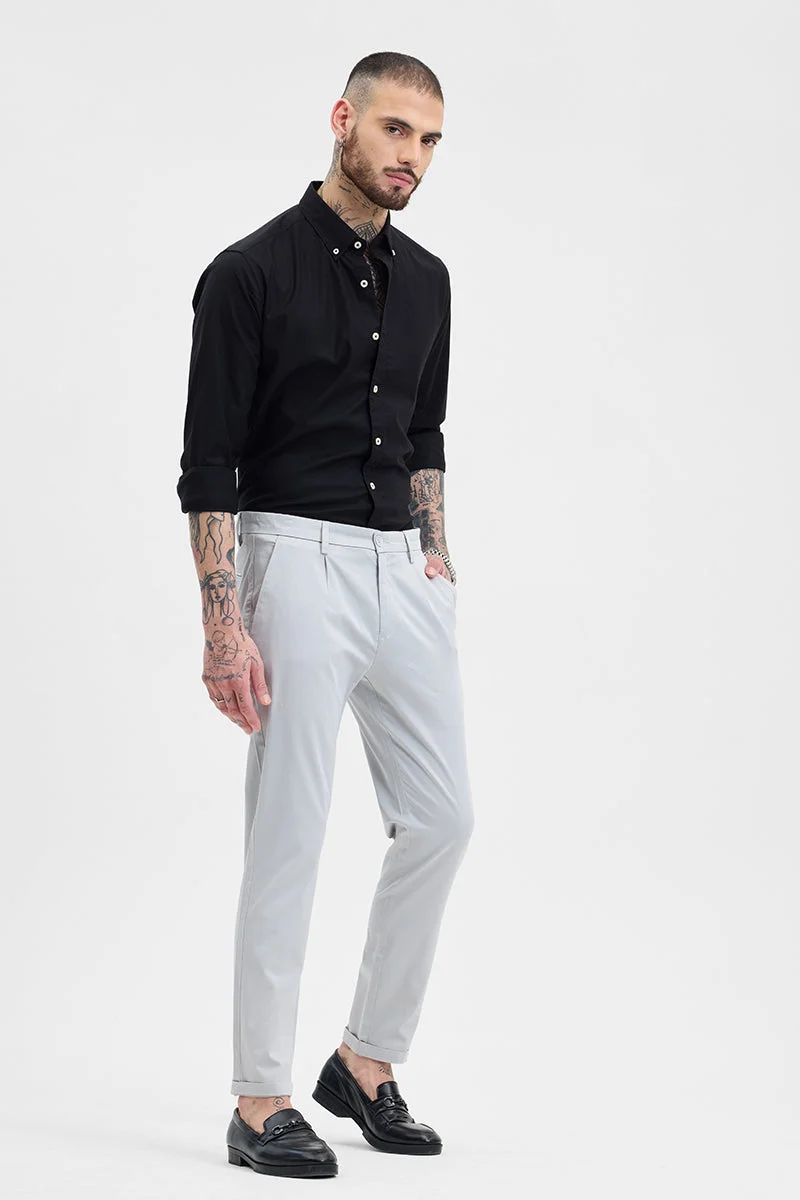سنيتش Light Grey Solid Slim Fit Formal Trousers