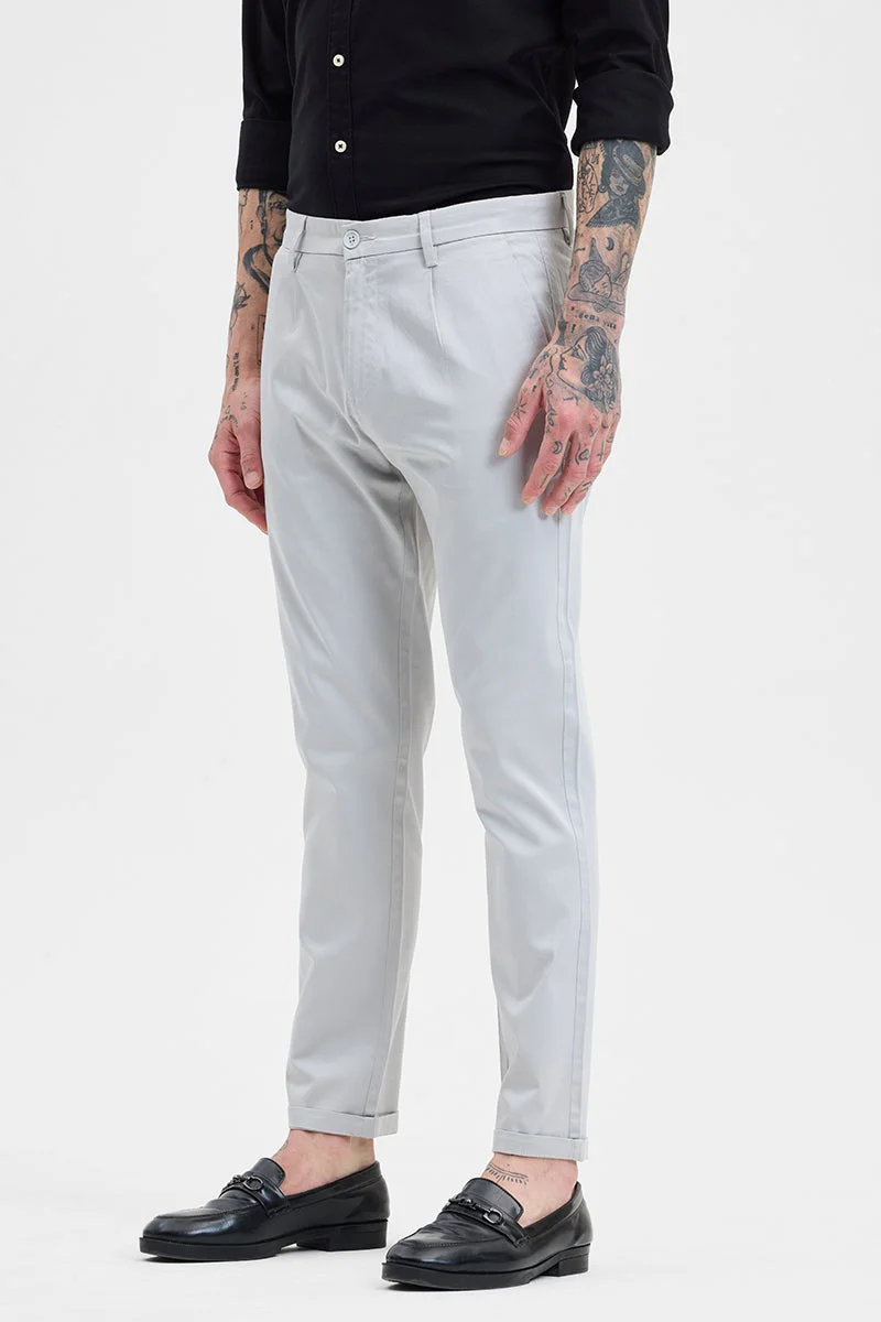 سنيتش Light Grey Solid Slim Fit Formal Trousers