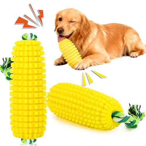 Sumind Dog Chew Toys for Aggressive Chewers Corn Dog Toy Indestructible Durable Rubber Squeaky Toothbrush Interactive Corn on the Cob Puppy Toy for Small Medium Large Breed - Image 1