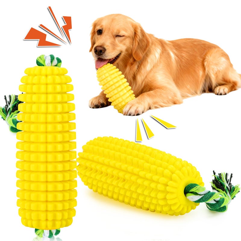Sumind Dog Chew Toys for Aggressive Chewers Corn Dog Toy Indestructible Durable Rubber Squeaky Toothbrush Interactive Corn on the Cob Puppy Toy for Small Medium Large Breed - Image 2