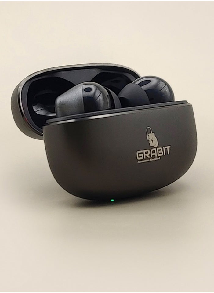 GRABIT - True Wireless Earbuds in metal with Premium Sound & Durability enjoy rich bass and clear audio with 13mm drivers in a sleek metal case. Get 6-hour playtime, fast 1.5-2 hour charging, and an ergonomic fit for comfort. Compatible with iPhone, Samsung, OnePlus, Xiaomi, Huawei, HONOR Google Pixel, iPads, and more. Perfect for work, travel, and gaming. - Image 1