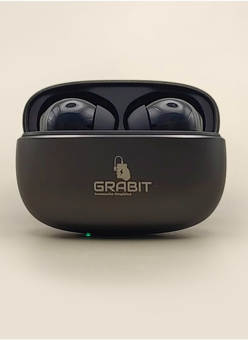 GRABIT - True Wireless Earbuds in metal with Premium Sound & Durability enjoy rich bass and clear audio with 13mm drivers in a sleek metal case. Get 6-hour playtime, fast 1.5-2 hour charging, and an ergonomic fit for comfort. Compatible with iPhone, Samsung, OnePlus, Xiaomi, Huawei, HONOR Google Pixel, iPads, and more. Perfect for work, travel, and gaming. - Image 1