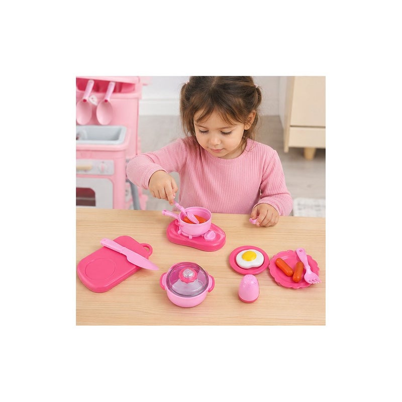 Mini Funny Kitchen Toy Playset for Girls, Pink Pretend Play Cooking Set with Pots, Pans, and Utensils - Image 4