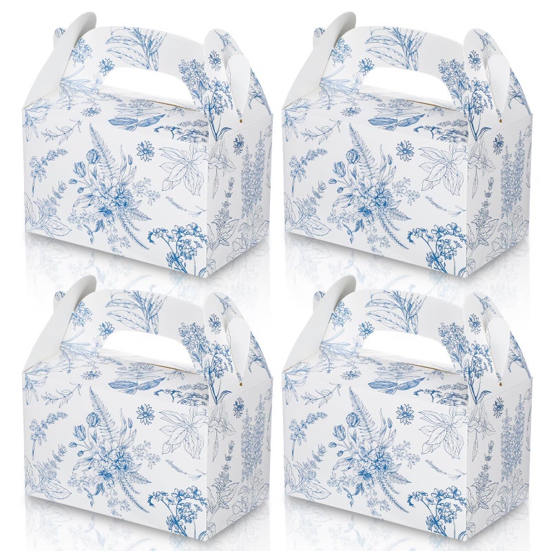 Dunzoom 24 Pack Blue Floral Paper Gift Boxes Party Favor Gift Gable Boxes with Chinoiserie Floral Printed Candy Treat Box for Wedding Birthday Tea Bridal Shower Party - Image 1
