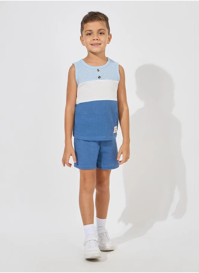 ستايلي Color Block Waffle Knit Tank and Shorts Set