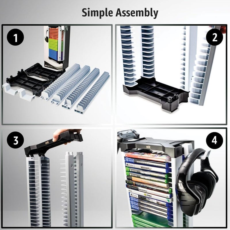 ADZ Universal Game Holder – 46 Game Storage Tower Rack for PS2 PS3 PS4 PS5 PSP Xbox 360 Xbox One Series X Wii Switch Games DVD and Blu-Ray Disks. Includes 2 Controller Mounts Black - Image 5