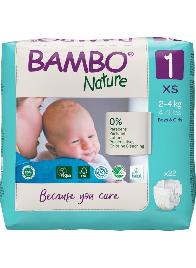 BAMBO NATURE Premium Baby Diapers - Xs Size (2-4 Kgs), 22 Count, For Newborn Baby - Super Absorbent, Eco-Friendly And With A Wetness Indicator, White  - Image 1