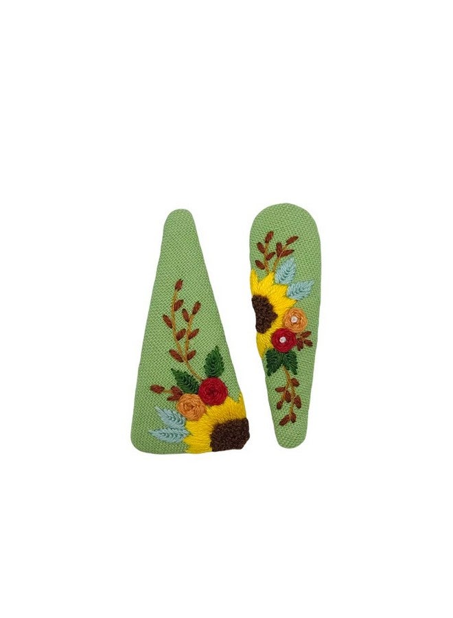 ETA Set Of 2 Handmade Embroidery Hair Clips Vintage Embroidered Sunflower Hair Clips Embroidered Floral Hair Clips Gift For Daughter Teenager Unique Hair Accessory Hc16 - Image 1