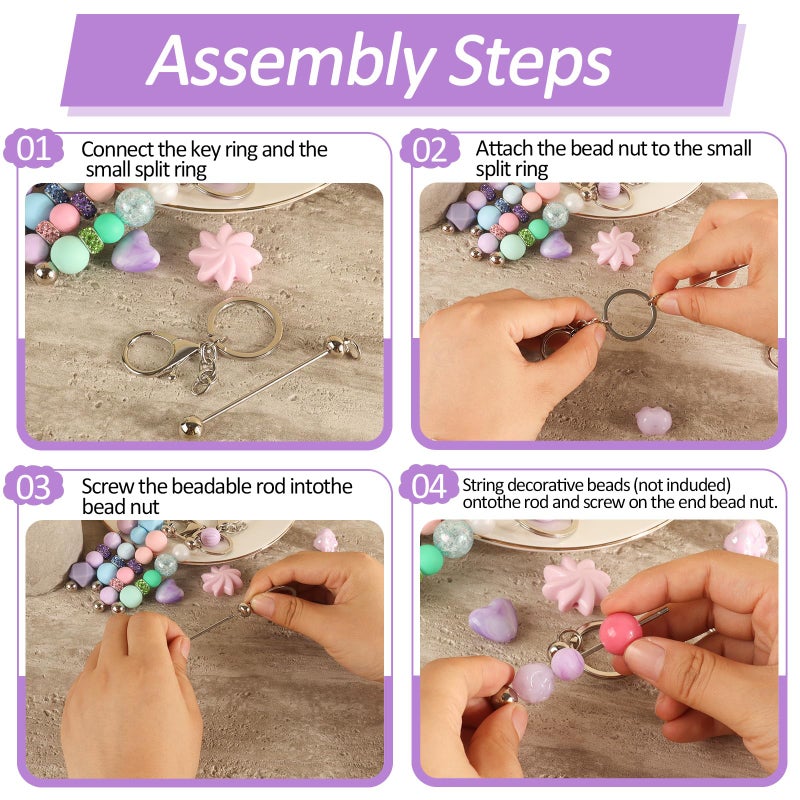 CXIIPOL 22 Pack Beadable Keychain Bars DIY Blank Beadable Keychains Creative Customized Keychains Bar Keychain Making Kit for Women Man Jewelry Making Gift - Image 5