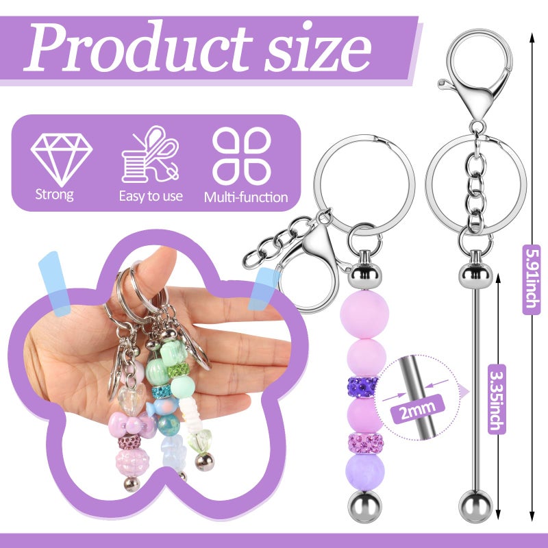 CXIIPOL 22 Pack Beadable Keychain Bars DIY Blank Beadable Keychains Creative Customized Keychains Bar Keychain Making Kit for Women Man Jewelry Making Gift - Image 2