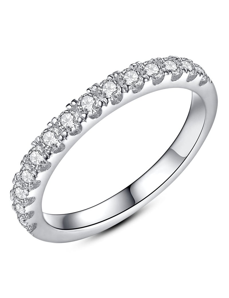 IMOLOVE Moissanite Wedding Band Wedding Rings for Women 925 Sterling Silver Rings with 18K White Gold Plated Eternity Stackable Engagement Ring Anniversary Band Size 6-1.3 - Image 1