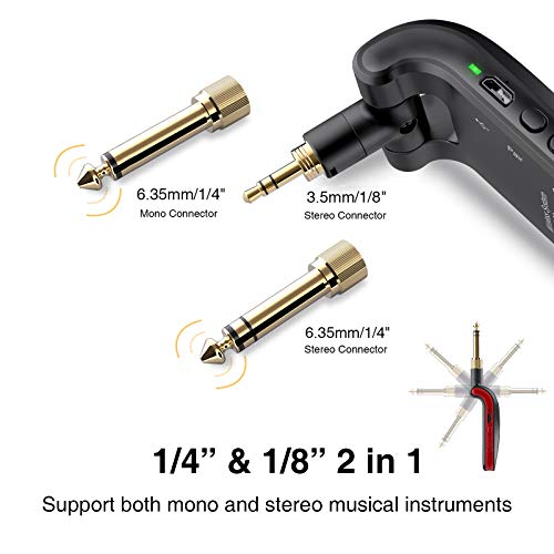 LEKATO Wireless Guitar System 2.4GHz Rechargeable Audio Wireless Transmitter Receiver 6 Channels for Guitar Bass Electric Instruments, Stereo and Mono 1/4” & 1/8” 2 in 1 Plugs,Black(WS-60) - Image 2