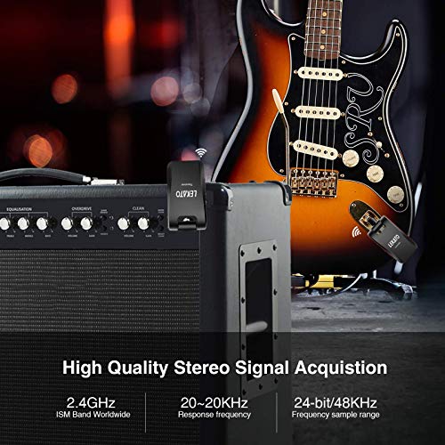 LEKATO Wireless Guitar System 2.4GHz Rechargeable Audio Wireless Transmitter Receiver 6 Channels for Guitar Bass Electric Instruments, Stereo and Mono 1/4” & 1/8” 2 in 1 Plugs,Black(WS-60) - Image 4