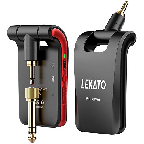 LEKATO Wireless Guitar System 2.4GHz Rechargeable Audio Wireless Transmitter Receiver 6 Channels for Guitar Bass Electric Instruments, Stereo and Mono 1/4” & 1/8” 2 in 1 Plugs,Black(WS-60) - Image 1