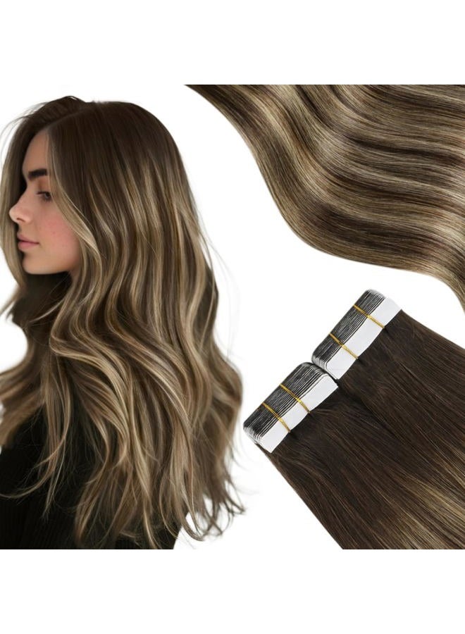 Moresoo إضافات شعر بشريط أومبري بشري بلون بني إلى كراميل بلوند مع شريط بني في شعر حقيقي أومبري بشري إضافات شعر لاصقة ريمي 20 بوصة #4/27/4 20 قطعة 50 جرام - Image 1