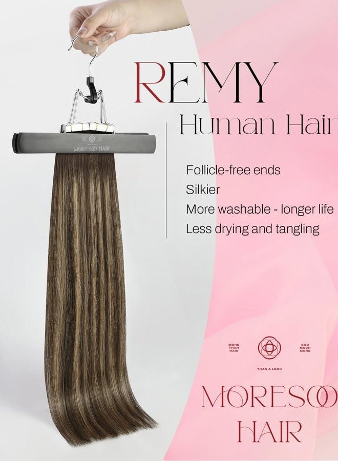 Moresoo إضافات شعر بشريط أومبري بشري بلون بني إلى كراميل بلوند مع شريط بني في شعر حقيقي أومبري بشري إضافات شعر لاصقة ريمي 20 بوصة #4/27/4 20 قطعة 50 جرام - Image 2